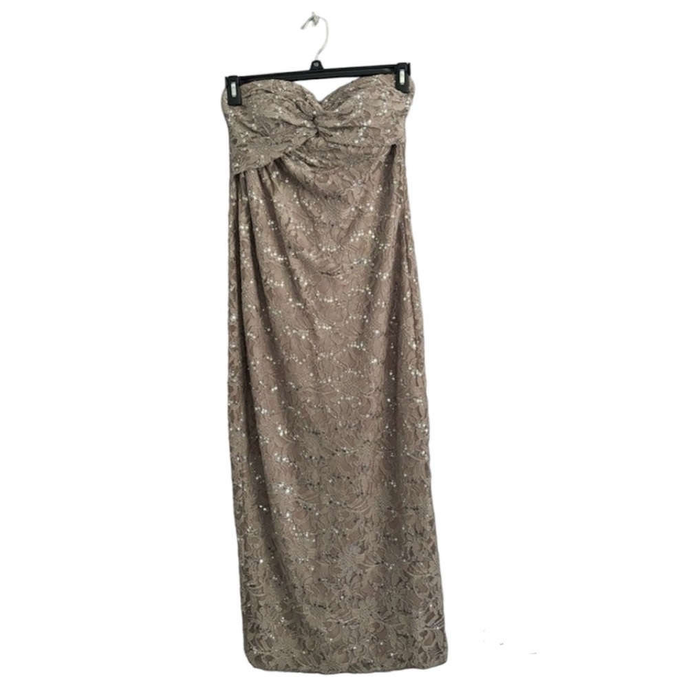 Studio Tahari-Levine Co. Size 10 Tan Sequinned Padded Strapless Maxi Prom Dress